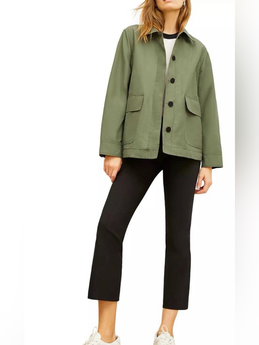 M.M. LAFLEUR THE NESS JACKET IN CRISP COTTON, TARRAGON, SIZE M. - Picture 2 of 16